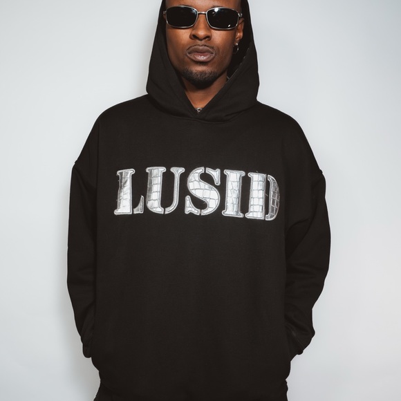 Heavy weight organic cotton hoodie metallic leather logo steel zipper widefit